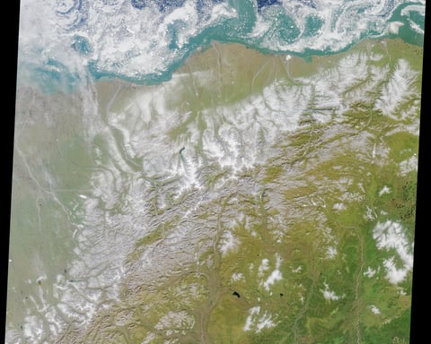 NASA Terra MISR satellite image of Arctic National Wildlife Refuge coastal plain and Beaufort Sea summer 2000