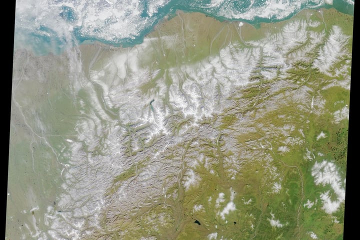 NASA Terra MISR satellite image of Arctic National Wildlife Refuge coastal plain and Beaufort Sea summer 2000