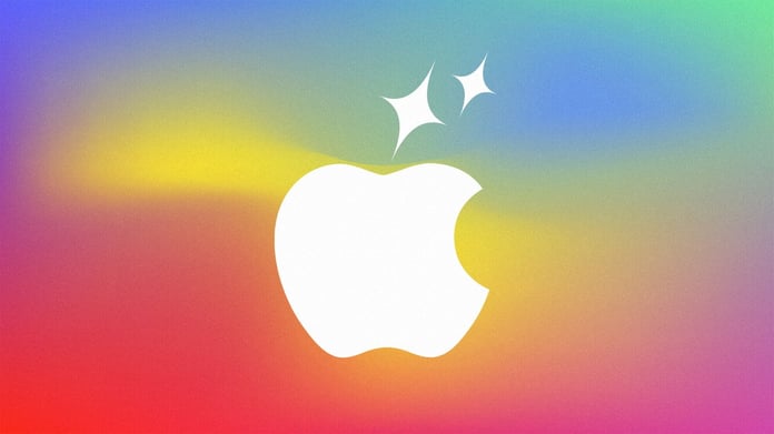 Illustration replacing the Apple logo leaf with sparkles, symbolizing Apple Intelligence and Siri's AI push at WWDC 2026