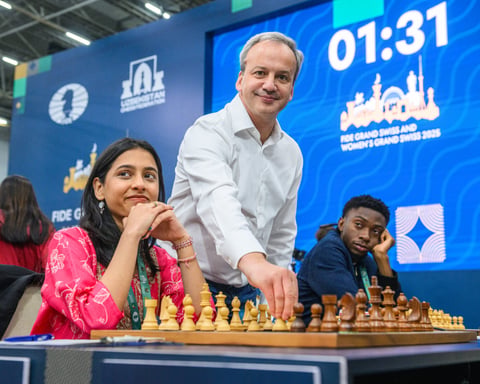FIDE President Arkady Dvorkovich at a chess federation event in Samarkand 2025