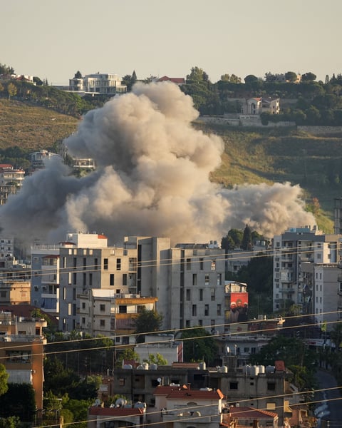 Damage to buildings in Beirut southern suburbs Dahiyeh after Israeli airstrike June 2026