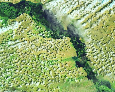 Landsat satellite image of Beledweyne Somalia submerged by Shebelle River floodwaters in November 2023
