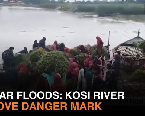 Floodwaters from the Kosi river inundating villages in Bihar northern plains