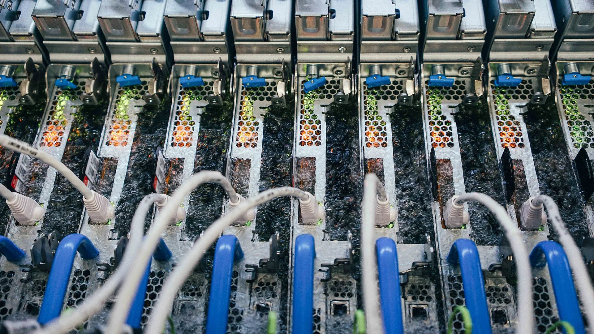 Bitcoin mining hardware using liquid immersion cooling system at a Texas crypto facility