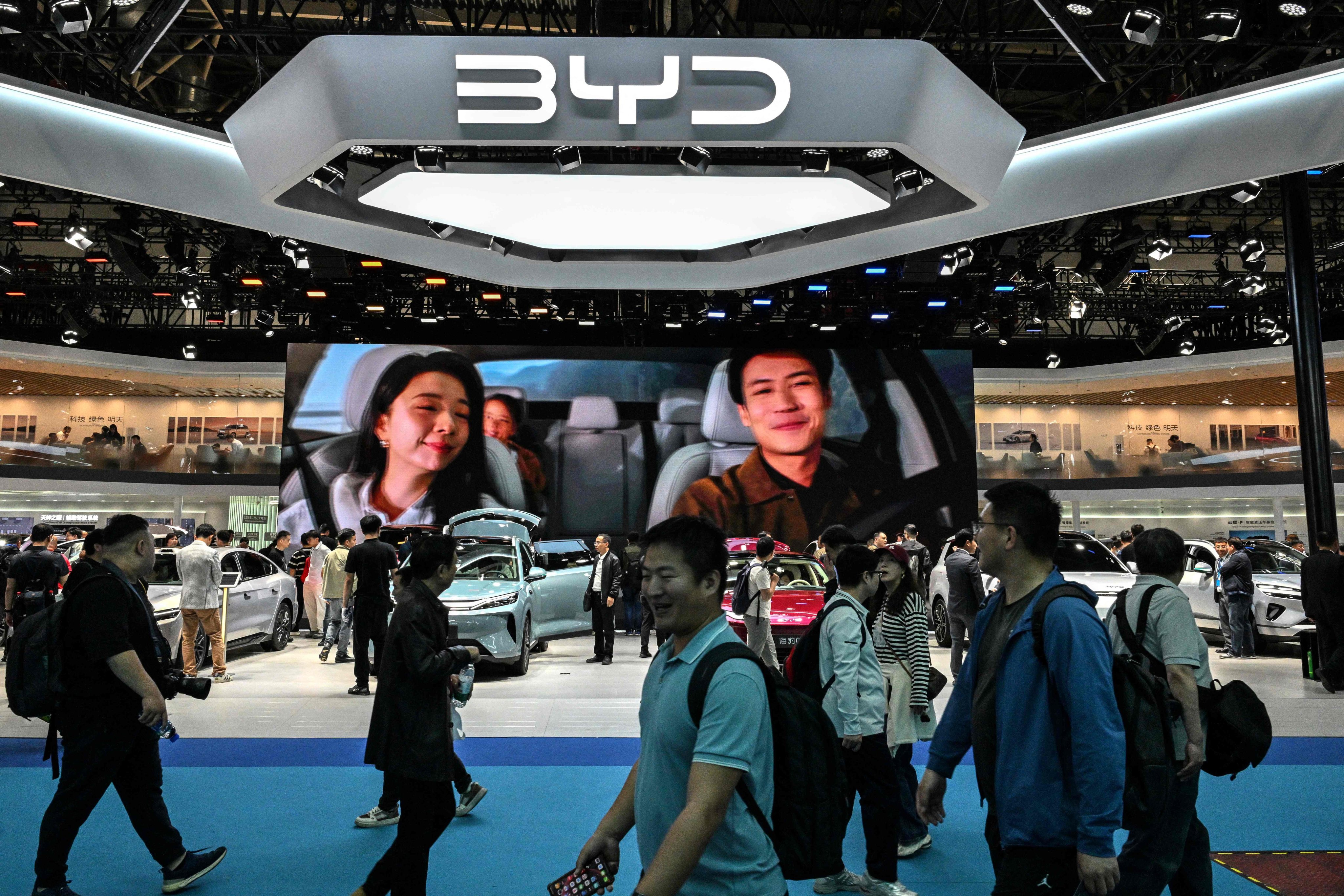 BYD booth at the Beijing Auto Show as the company holds 21.8 percent of China's NEV market