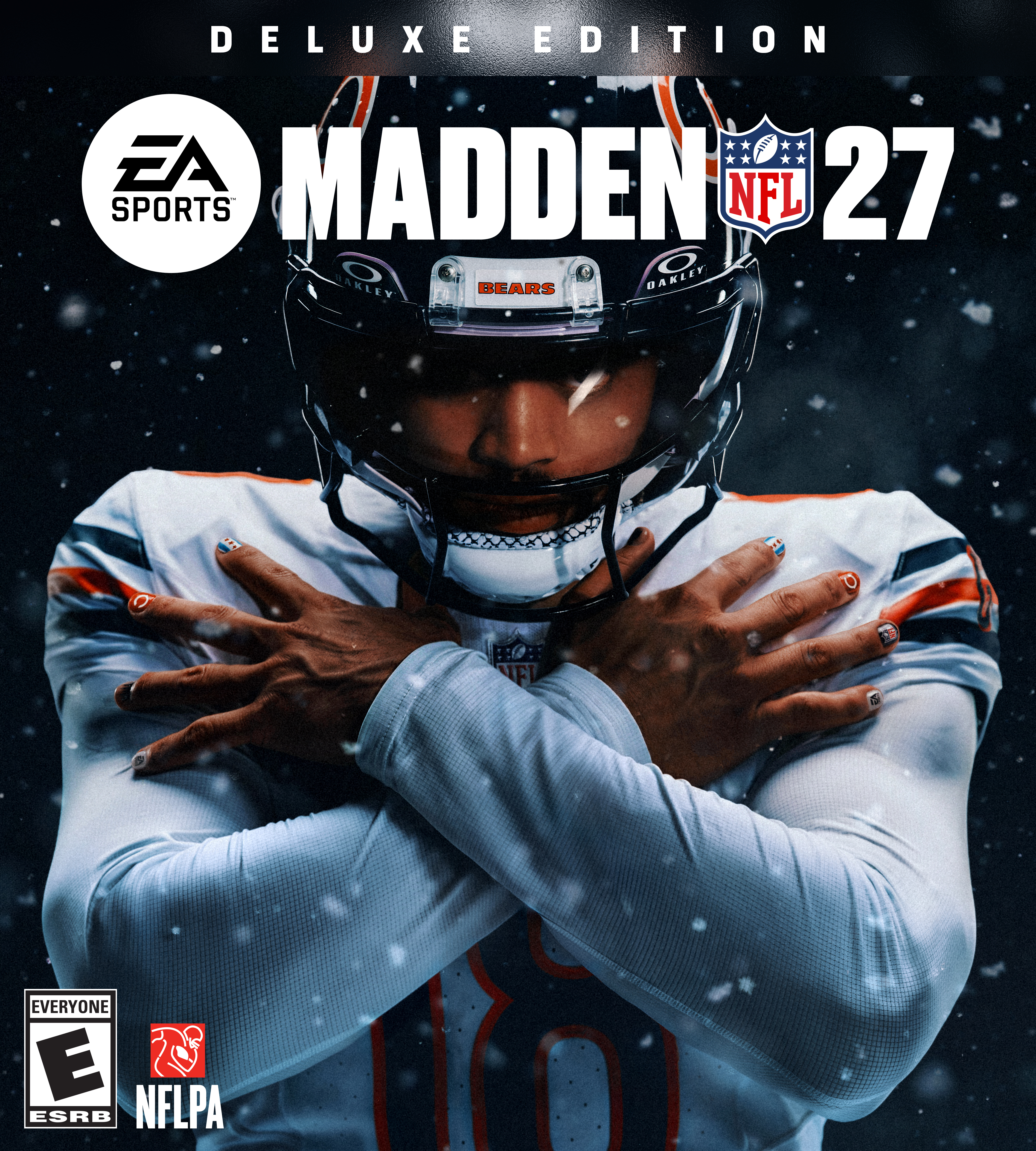 Caleb Williams Iceman celebration with snowflakes on Madden NFL 27 Deluxe Edition cover