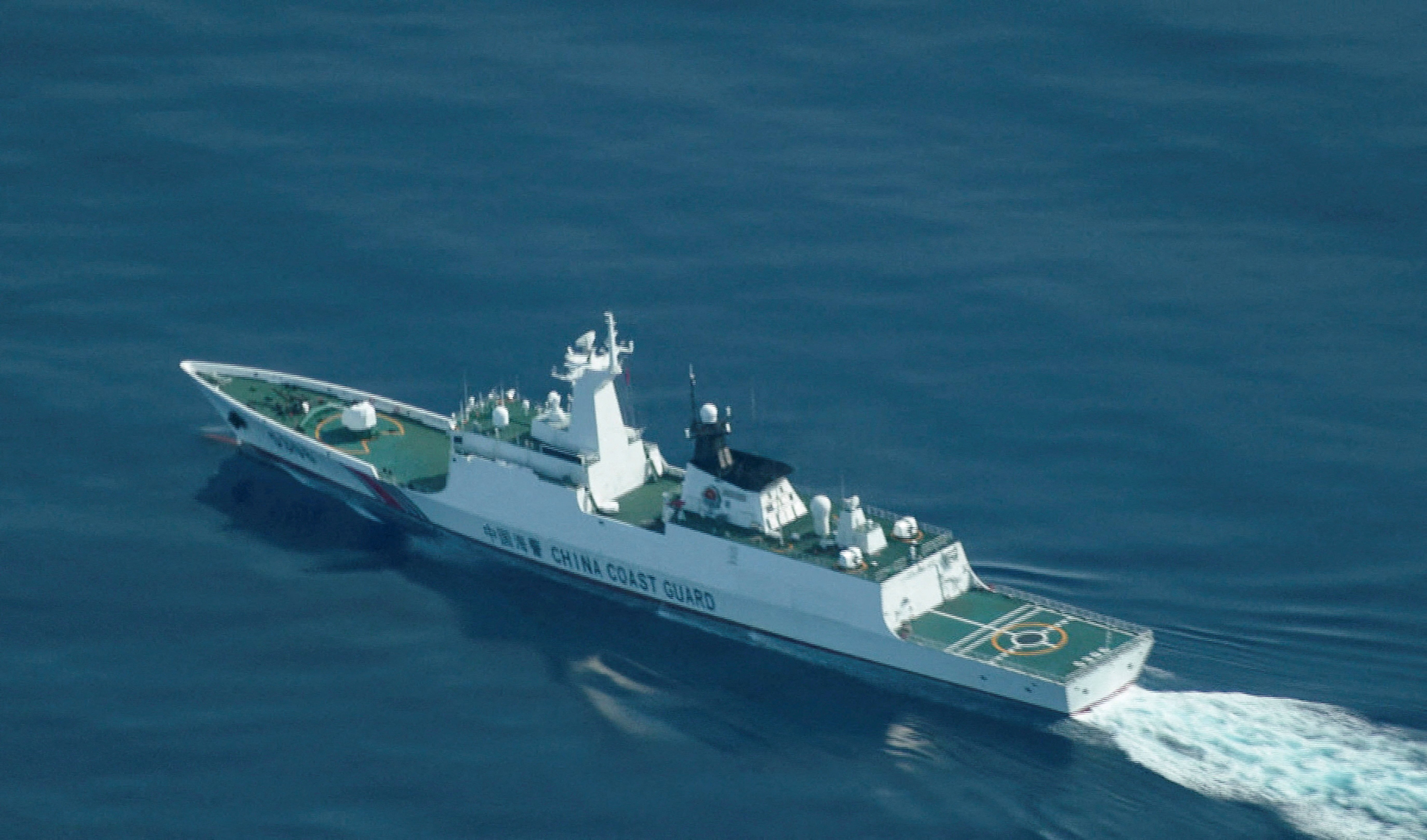A China Coast Guard vessel operates near the contested Scarborough Shoal in the South China Sea