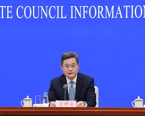 Chinese Finance Minister Lan Fo'an speaks at press conference on China government debt fiscal policy Beijing
