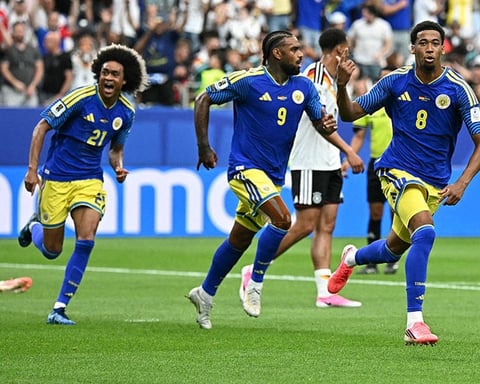 Livano Comenencia of Curaçao celebrates scoring the island nation's first-ever World Cup goal against Germany at NRG Stadium, Houston, June 14, 2026