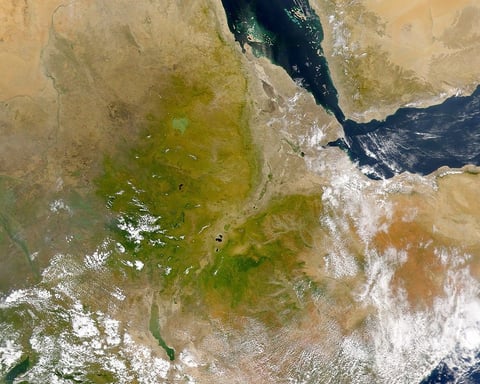 NASA SeaWiFS satellite image of East Africa including the Horn of Africa and the Indian Ocean coastline