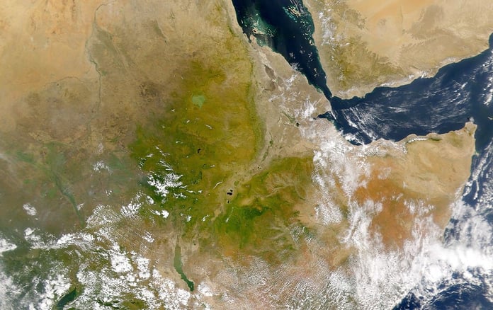 NASA SeaWiFS satellite image of East Africa including the Horn of Africa and the Indian Ocean coastline