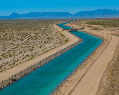 A water aqueduct under drought conditions, illustrating the kind of supply stress now reaching the East Coast as Virginia, North Carolina and Connecticut tighten restrictions