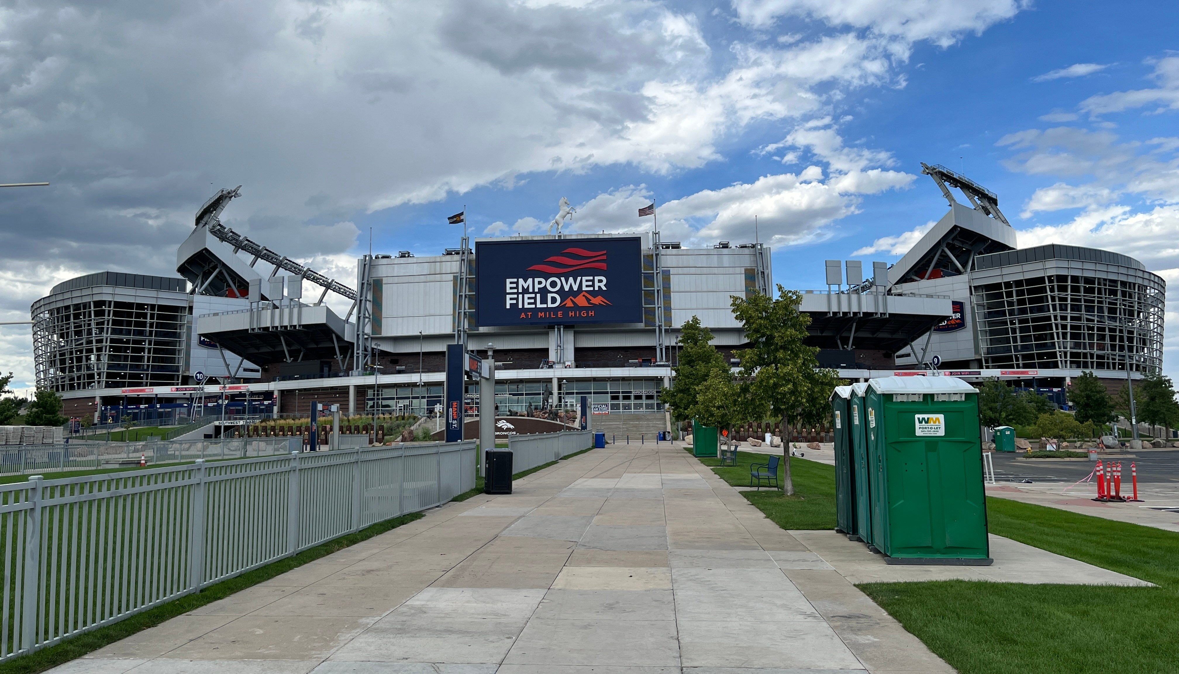 Empower Field at Mile High in Denver, home of the Broncos, whose pass rusher Jonathon Cooper was arrested a second time