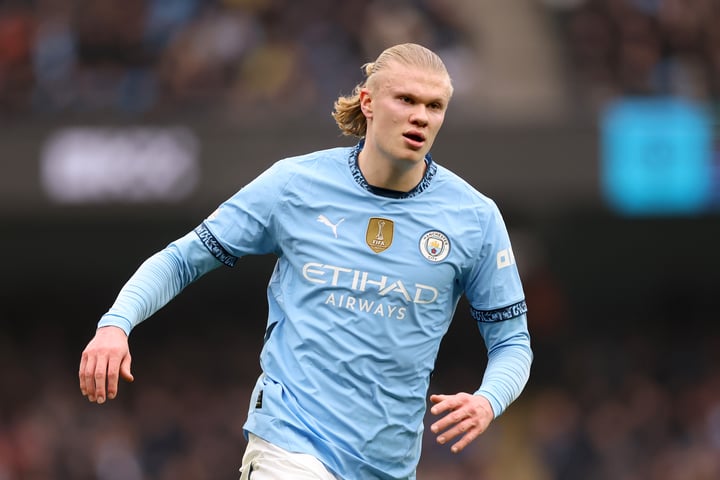 Erling Haaland in action for Manchester City at Etihad Stadium