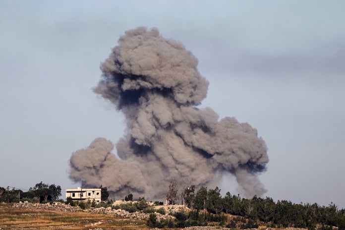 Israeli airstrike smoke rising over southern Lebanon near Beaufort Castle, June 2026