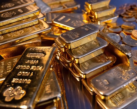 Stacked gold bullion bars in a central bank vault as ECB confirms gold has overtaken US Treasuries in global reserves