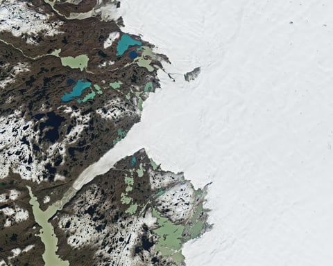NASA Landsat 9 satellite image of the Greenland ice sheet refreshed by new snowfall after the 2025 melt season