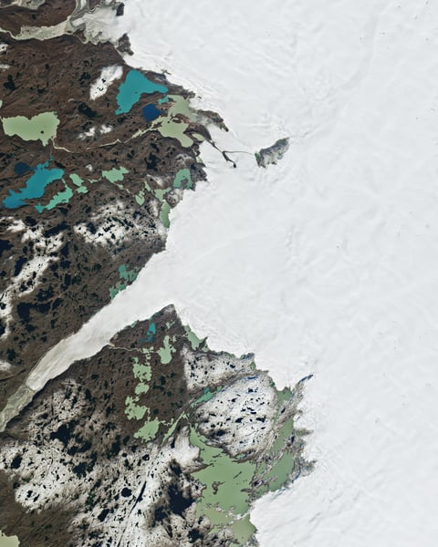 NASA Landsat 9 satellite image of the Greenland ice sheet refreshed by new snowfall after the 2025 melt season