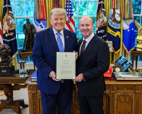 Australian Ambassador Greg Moriarty presents his credentials to US President Donald Trump in Washington