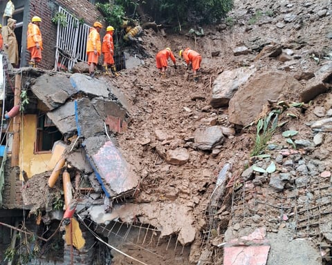 Landslide damage in Himachal Pradesh during the 2025 monsoon season that killed 360 people