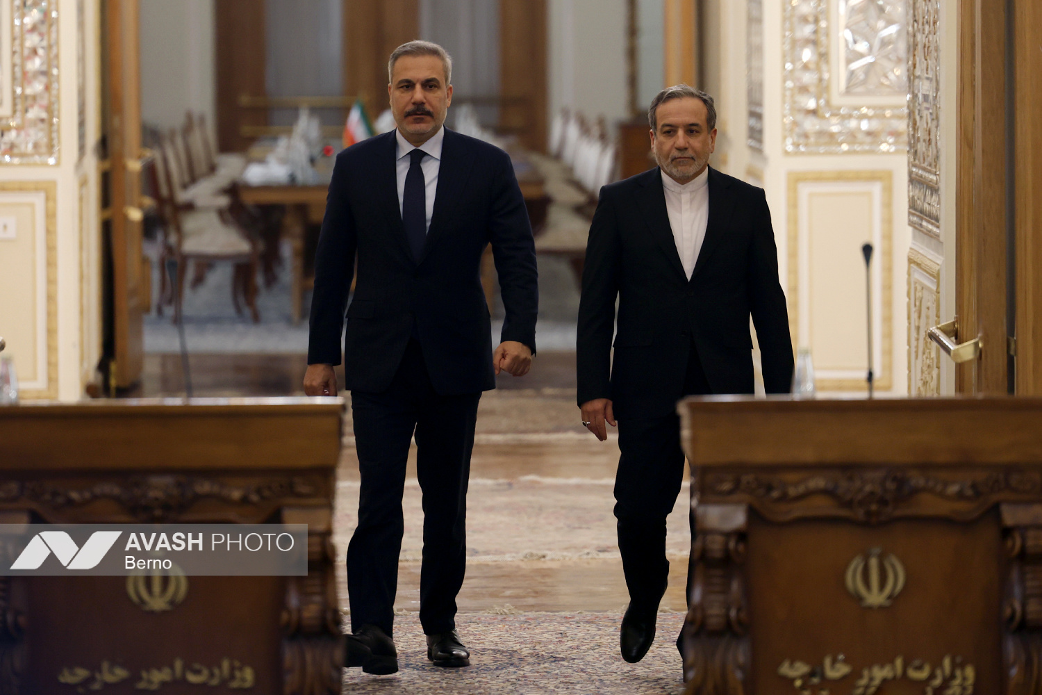 Iranian foreign ministry officials in a diplomatic meeting, as Tehran negotiates the terms of a possible deal with Washington
