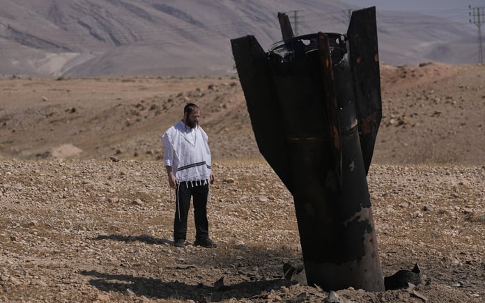 Israeli missile interception trail over Israel during Iran attack June 2026