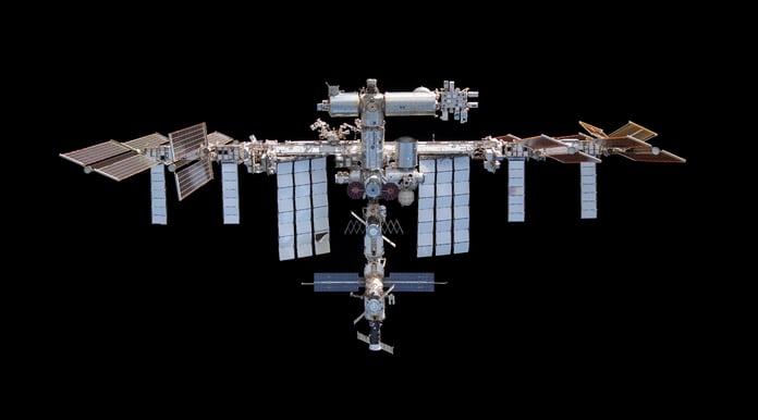 International Space Station photographed from SpaceX Crew Dragon Endeavour in orbit above Earth