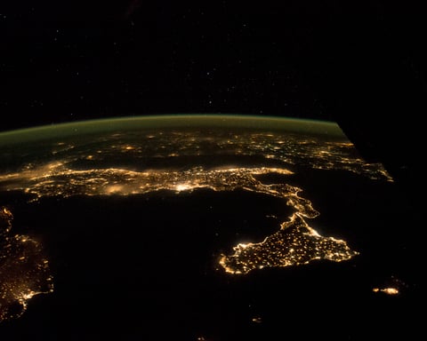 NASA astronaut photograph from ISS of Italy at night October 21 2014 showing peninsula Sicily Rome Naples Catania Cagliari