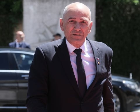 Slovenian Prime Minister Janez Jansa arrives at the EU-Western Balkans summit in Tivat, Montenegro