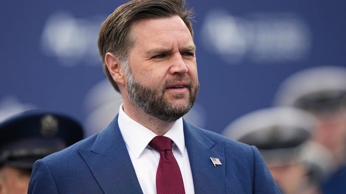 US Vice President JD Vance speaking at a podium as Britain pushes back over Henry Nowak murder comments