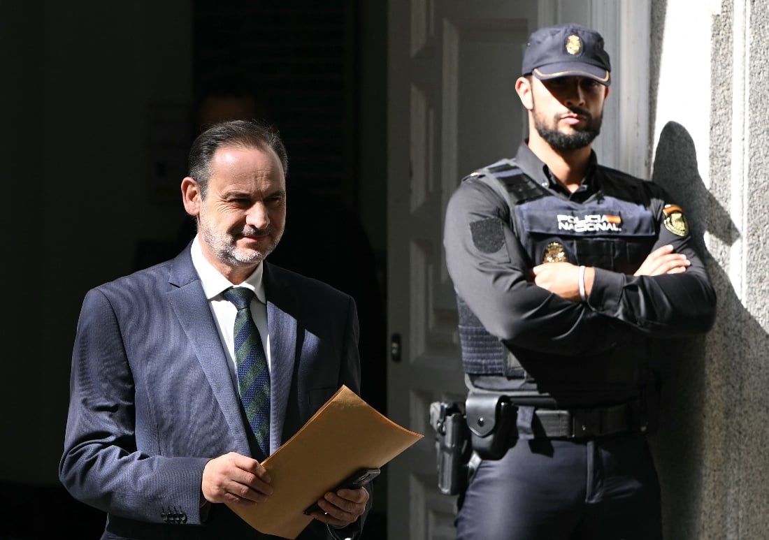 Former Spanish transport minister Jose Luis Abalos leaves the Supreme Court in Madrid