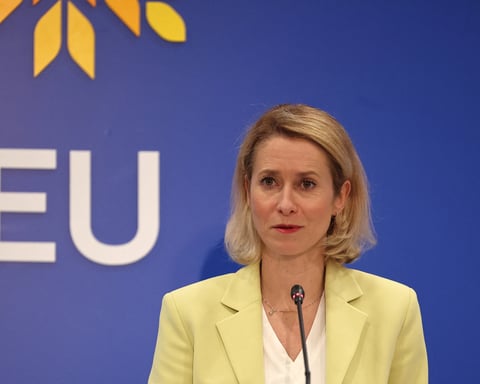 EU foreign policy chief Kaja Kallas addresses reporters at the informal EU defence ministers meeting in Nicosia Cyprus June 2026
