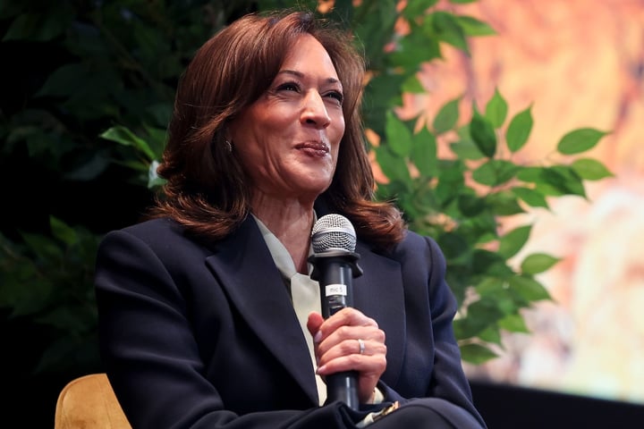 Kamala Harris speaks during a fireside chat at MEET Las Vegas on May 7, 2026