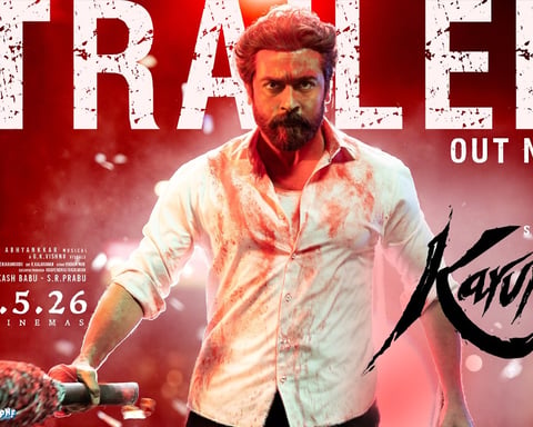 Suriya in Karuppu, the highest-grossing Tamil film of 2026, now streaming on Prime Video