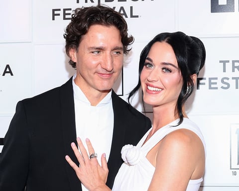Katy Perry and Justin Trudeau on the red carpet at the Tribeca Festival premiere of the Lifetimes Tour documentary, June 2026