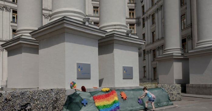 LGBTQ+ marchers at KyivPride 2025 Equality March in central Kyiv, Ukraine