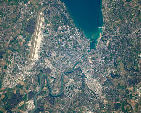 NASA ISS astronaut photograph of Lake Geneva and the Rhone valley including Evian-les-Bains the G7 summit site