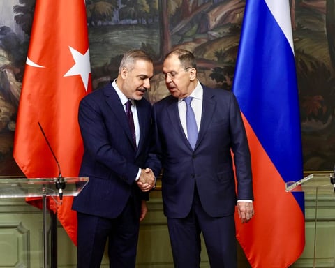 Russian Foreign Minister Sergey Lavrov and Turkish Foreign Minister Hakan Fidan at joint press conference in Moscow