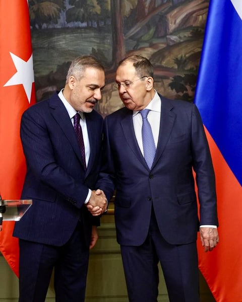 Russian Foreign Minister Sergey Lavrov and Turkish Foreign Minister Hakan Fidan at joint press conference in Moscow