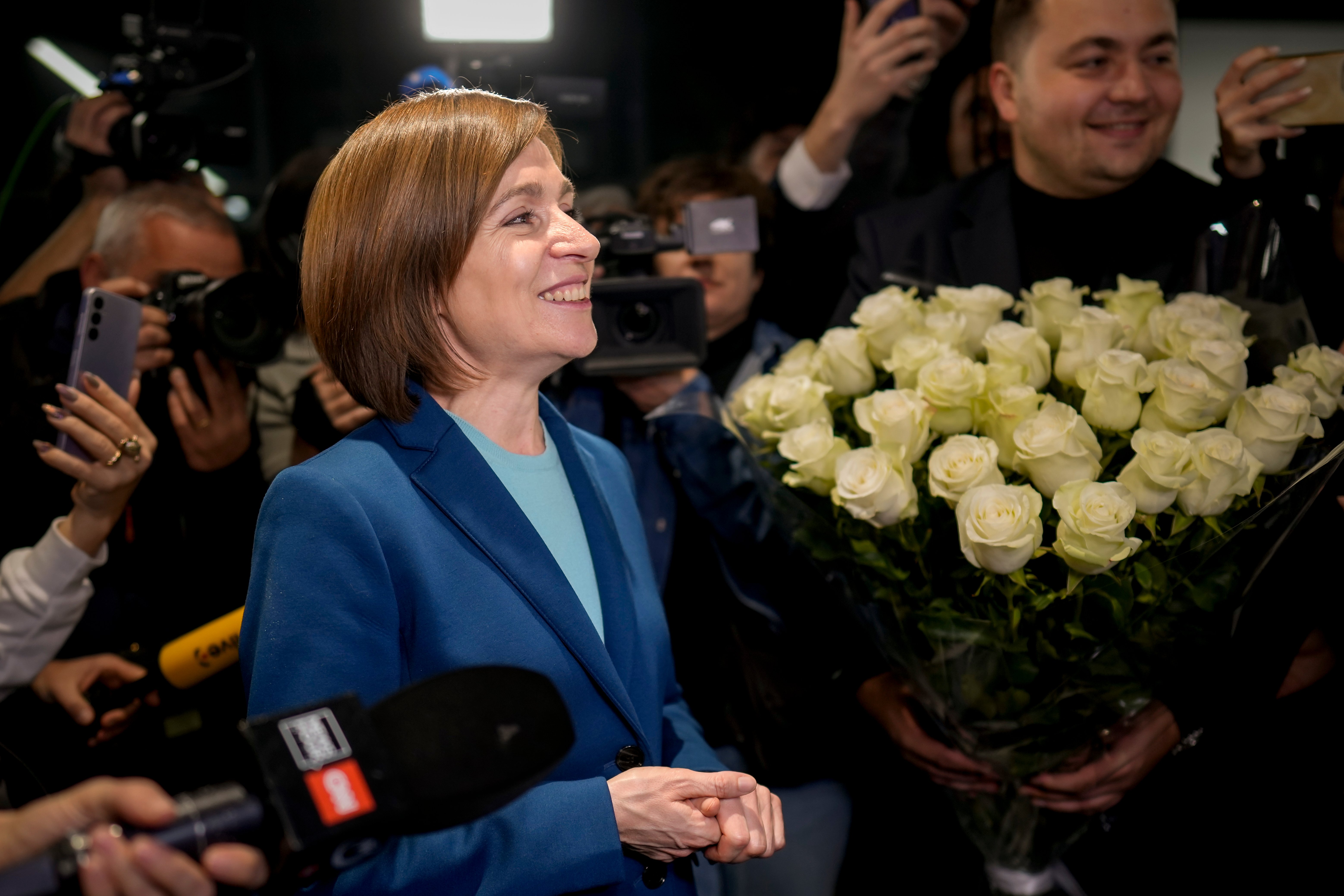 Moldovan President Maia Sandu at election night rally in Chisinau after winning presidential runoff