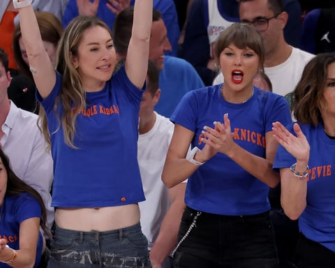 Alana Haim, Este Haim, Taylor Swift and Mariska Hargitay courtside at Knicks Game 4 of the 2026 NBA Finals