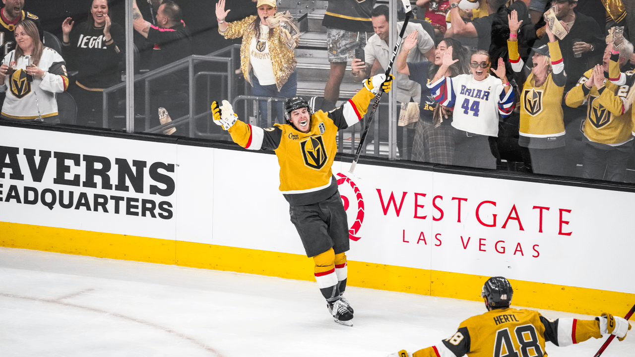Mitch Marner of the Vegas Golden Knights in action during Game 3 of the 2026 Stanley Cup Final against the Carolina Hurricanes