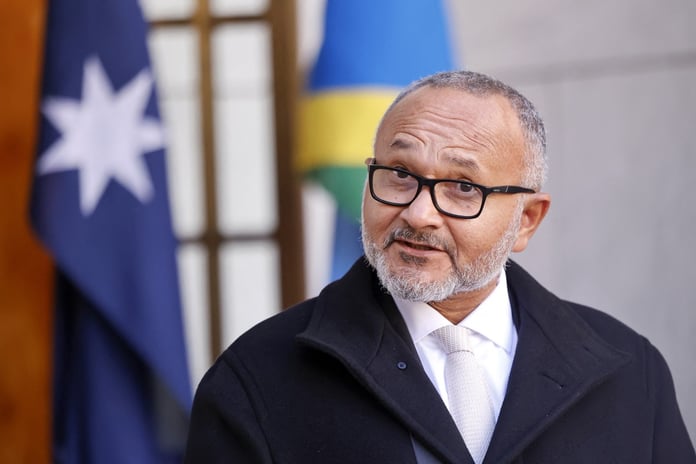 Solomon Islands Prime Minister Matthew Wale speaking at press conference with Anthony Albanese Parliament House Canberra June 3 2026