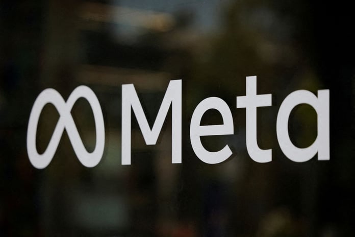 The Meta logo on display at the Meta Lab in Los Angeles