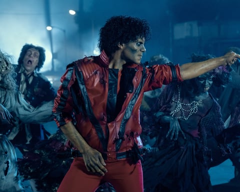 Jaafar Jackson portraying Michael Jackson in the 2026 Lionsgate biopic Michael directed by Antoine Fuqua