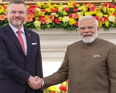 Indian Prime Minister Narendra Modi with Slovak President Peter Pellegrini during the historic first visit by an Indian prime minister to Slovakia in June 2026