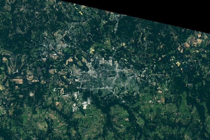 NASA Landsat 8 OLI satellite image of Montgomery Alabama September 16 2025 showing Selma-Montgomery march route