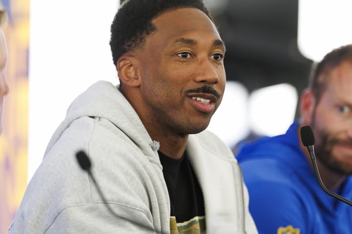 Myles Garrett in Los Angeles Rams jersey at OTA Woodland Hills California June 2026