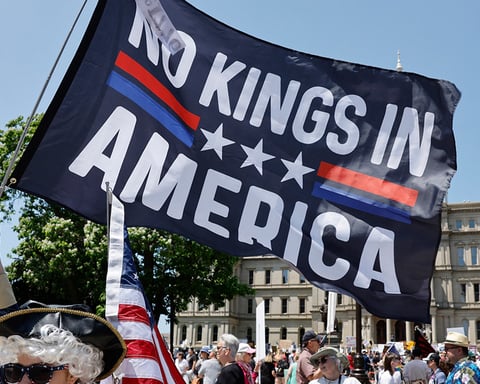 Demonstrators at a No Kings protest rally against Donald Trump