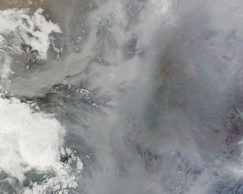 NASA Terra MODIS satellite image of dense smog over the North China Plain February 2011